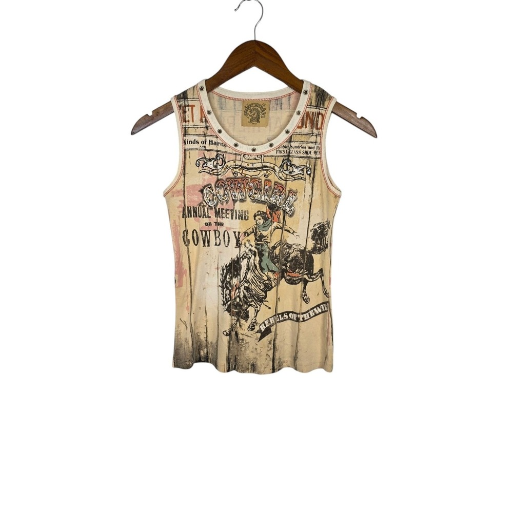 Skinny Minnie Tank Top Women Small Cream Cotton Western Cowgirl Grunge Y2K Indie
